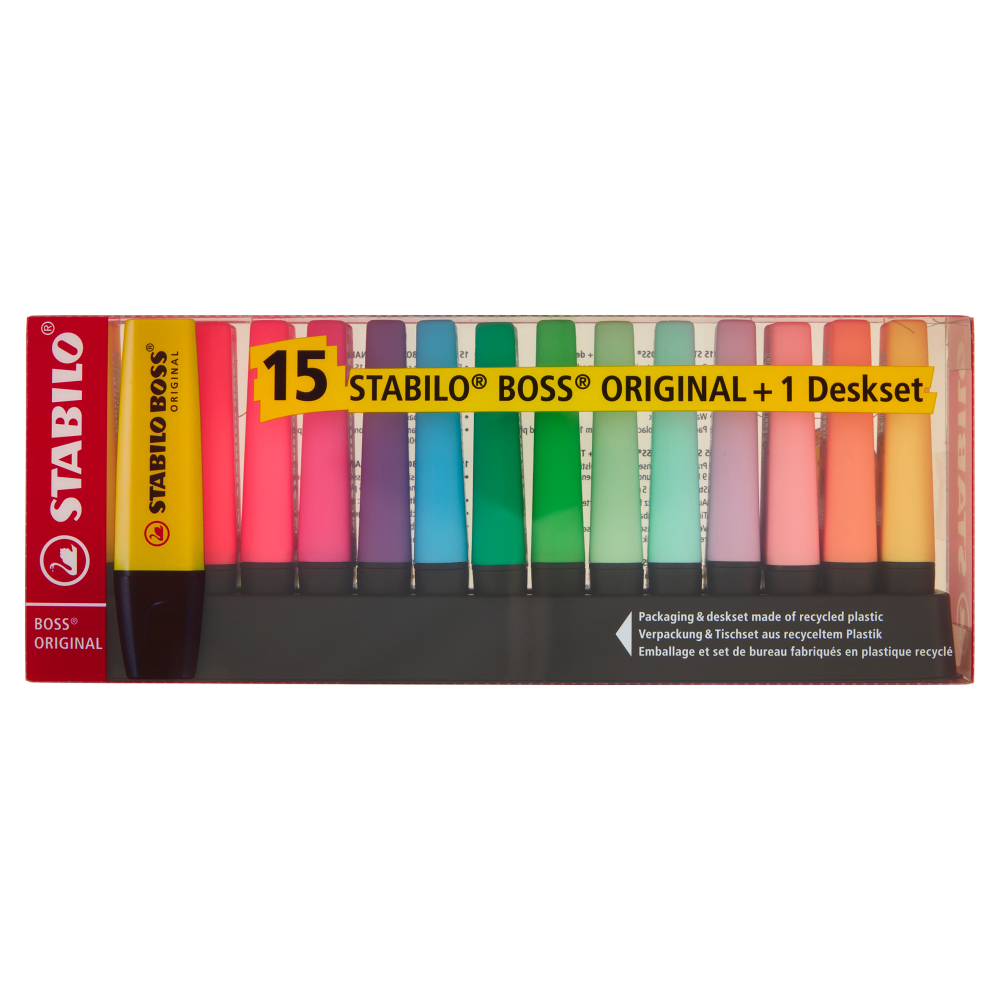 STABILO Boss Original evidenziatore - deskset con 15 pz. fluo + Pastel