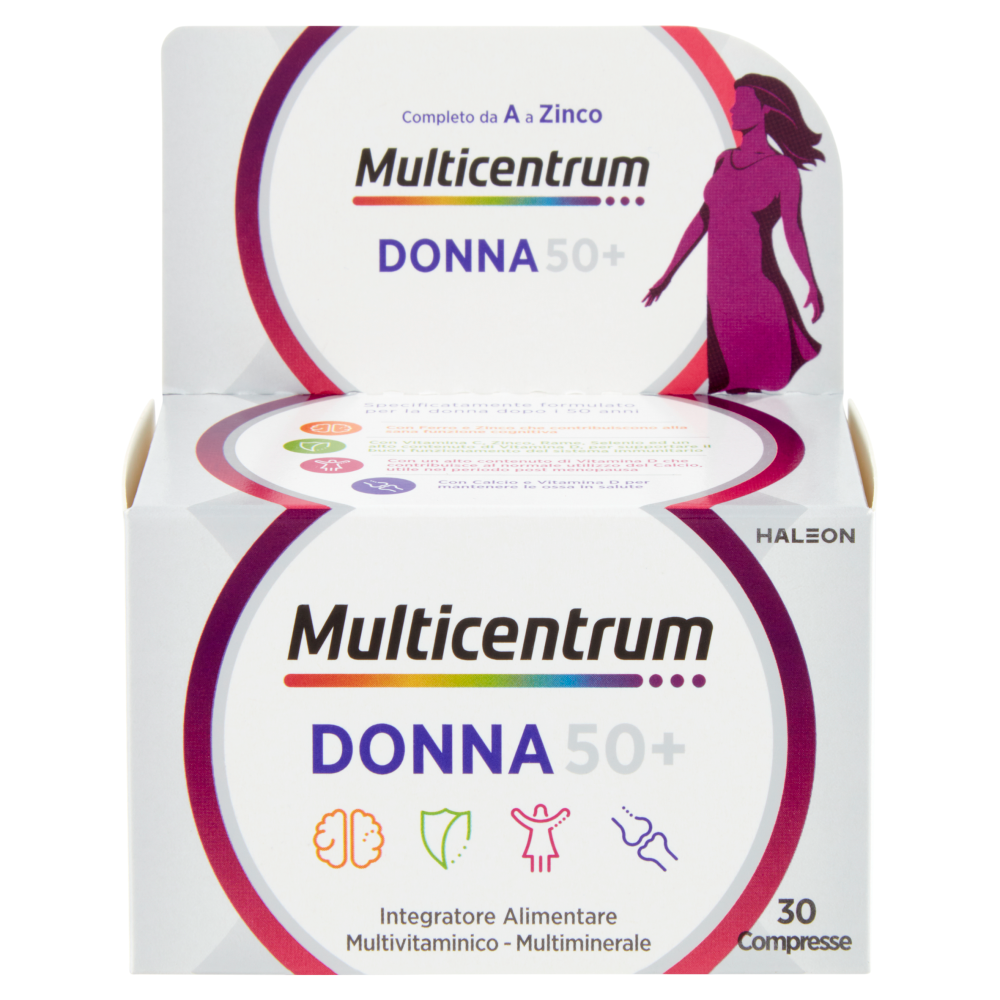 Multicentrum donna 50 + integratore multivitaminico completo con vitamina D, acido folico 30 cpr 49g