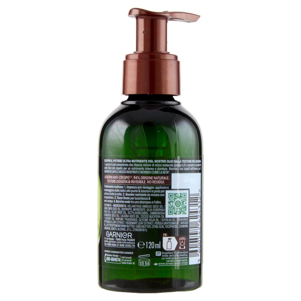 Garnier Ultra Dolce Elisir Ravviva Onde, Puro Olio di Avocado & Burro di Karité, 120 ml