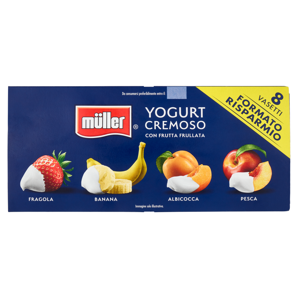 müller Yogurt Cremoso con Frutta Frullata Fragola, Banana, Albicocca, Pesca 8 x 125 g