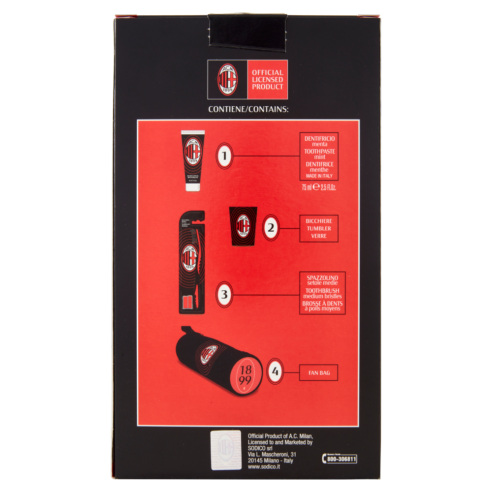 ACM 1899 Dentifricio alla Menta 75 ml, Spazzolino Medio, Bicchiere, Fan Bag