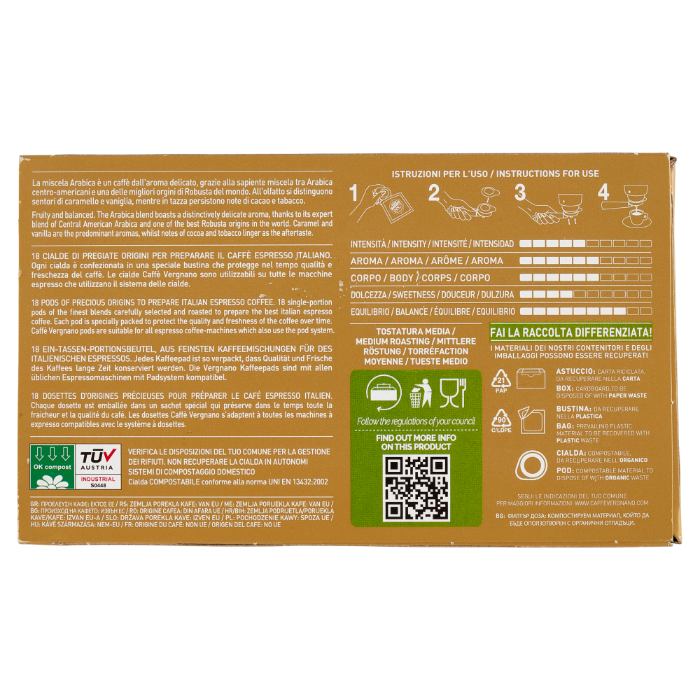 Caff&egrave; Vergnano 1882 Oro Cialda Compostabile 18 x 6,94 g