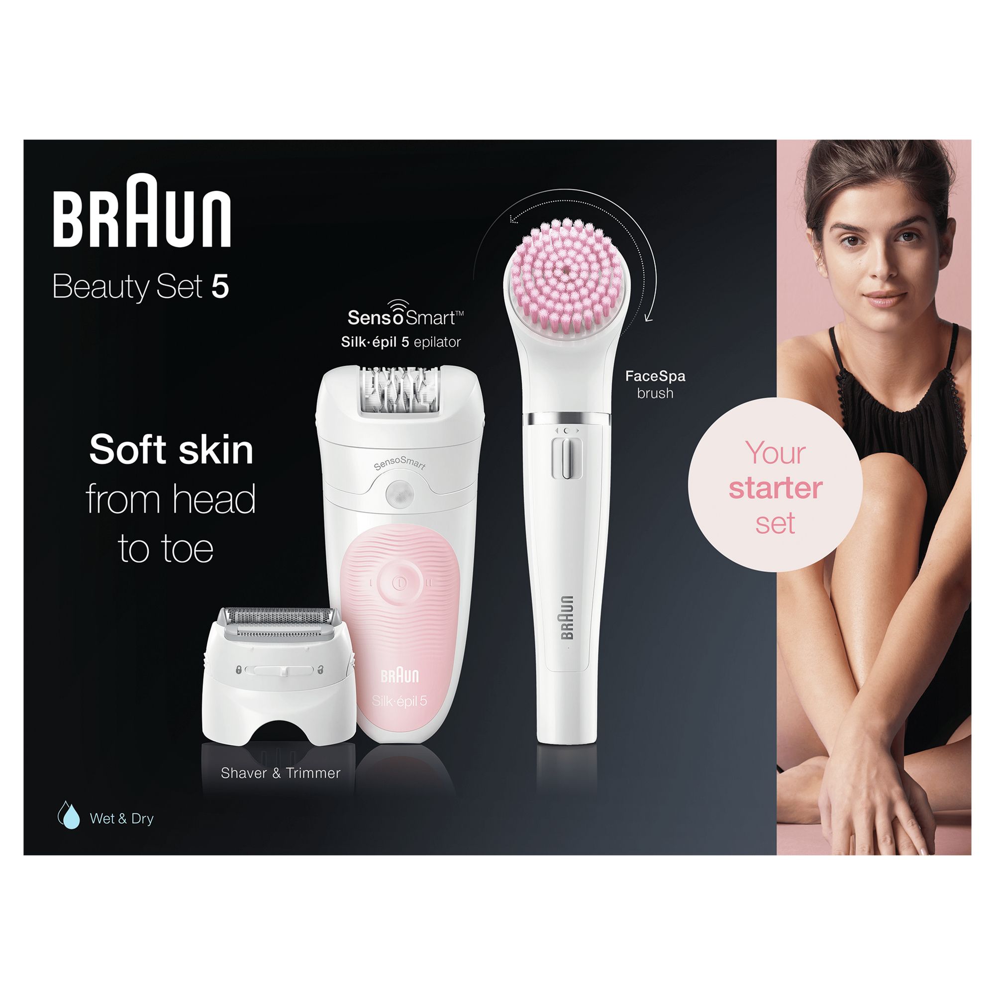 Braun Silk-&eacute;pil 5 Wet&Dry Silk-&eacute;pil 5 5-875 Beauty Set Per Le Prime Epilazioni 4-In-1 Wet&Dry Senza Fili &ndash; Epilatore Donna, Rasoio, Rifinitore, Kit Pulizia Viso