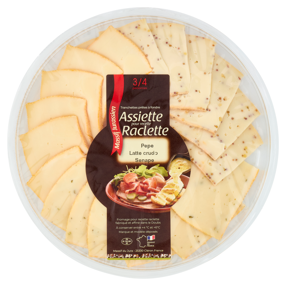 Massif Jurassien Assiette pour recette Raclette Pepe, Latte crudo, Senape 0,540 kg