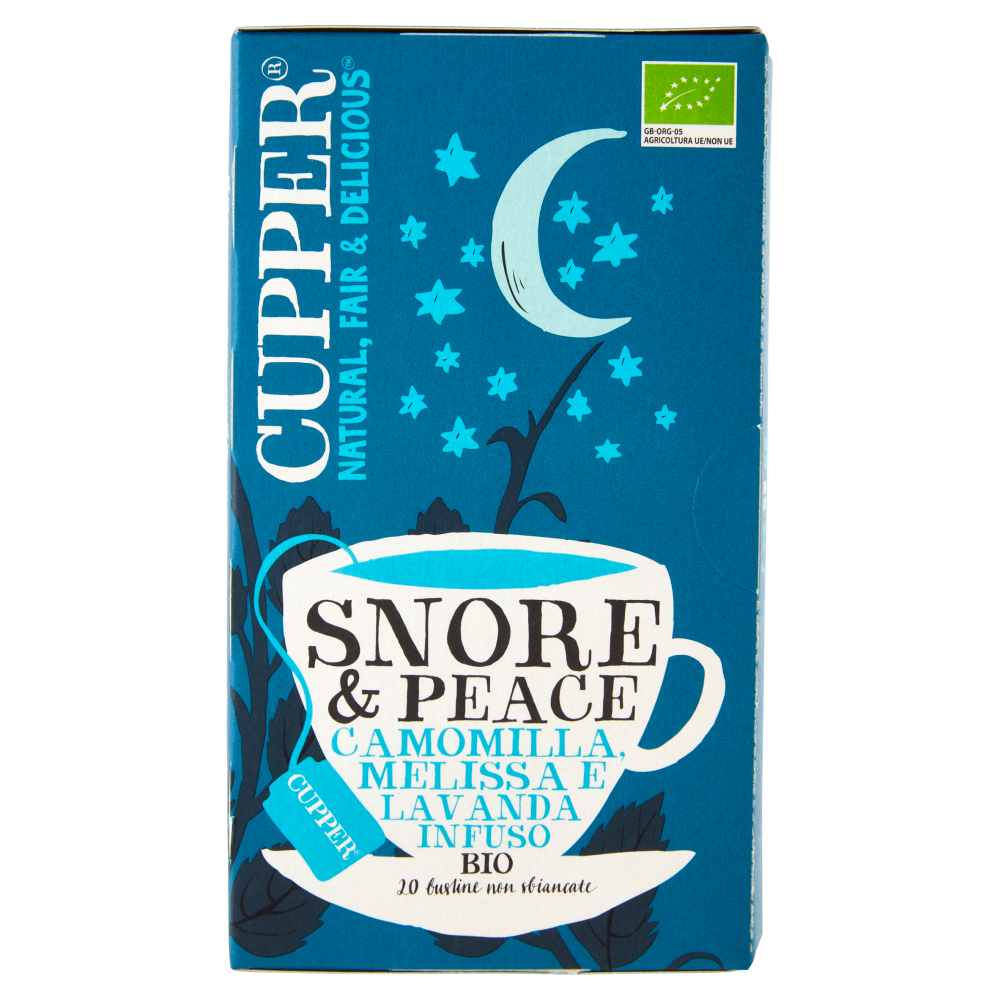 CUPPER Snore & Peace Infuso Biologico Camomilla, Melissa e Lavanda, Tisana Delicata, 20 Bustine 30 g
