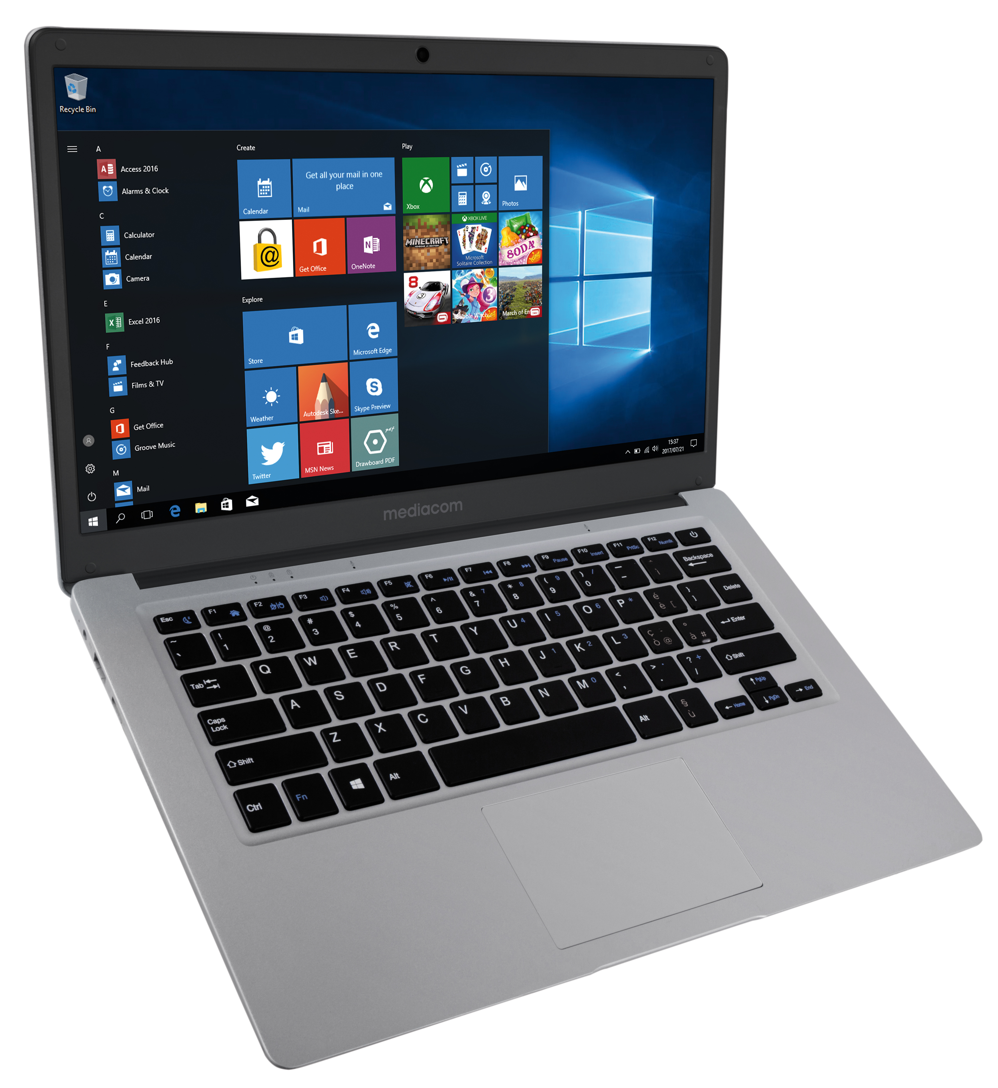 Mediacom M-SB146 laptop Intel® Celeron® N3350 Computer portatile 35,6 cm (14") Full HD 4 GB LPDDR4-SDRAM 64 GB Flash Windows 10 Home Nero, Argento