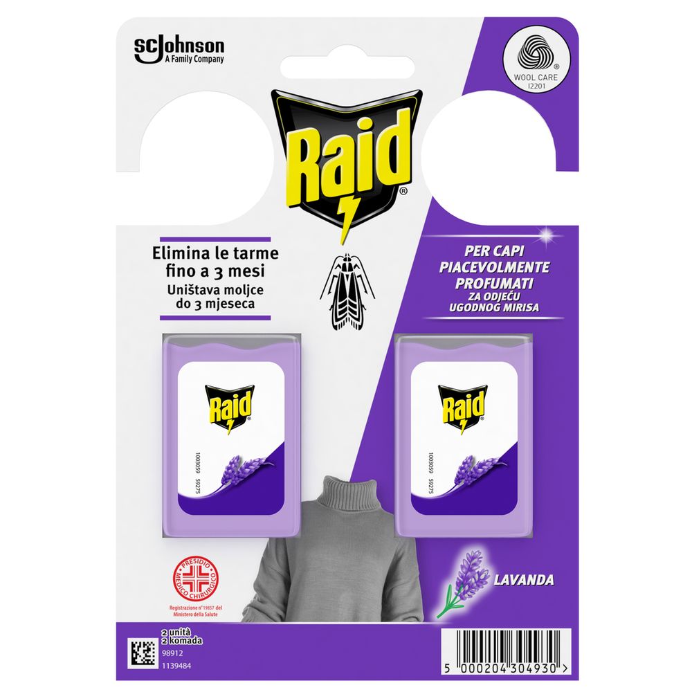 Raid Anti Tarme Gel Vestiti, Per Capi Piacevolmente Profumati, Fragranza alla Lavanda, 2 Pezzi