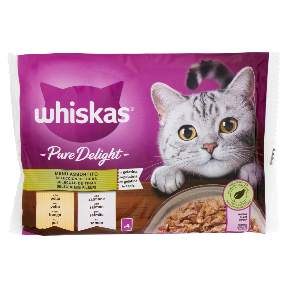 Whiskas Pure Delight Menù Assortito in gelatina con pollo, con salmone 4 x 85 g
