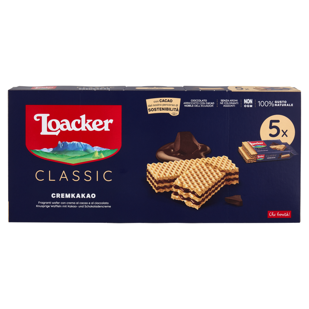 Loacker Classic Cremkakao Wafer con crema al Cioccolato e Cacao Nobile dell'Ecuador Wafers 45gx5