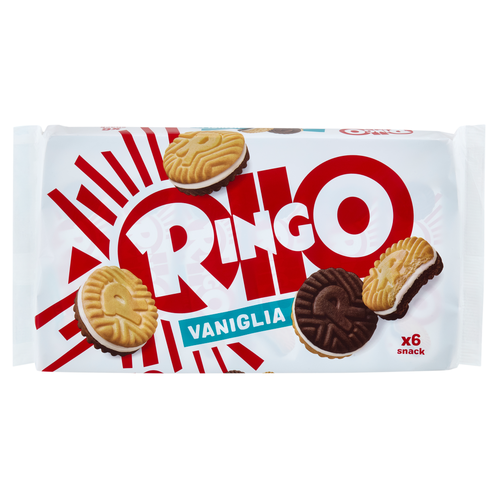 Ringo Vaniglia Biscotti Farciti con Crema Vaniglia Snack Merenda 6 porzioni, 330g