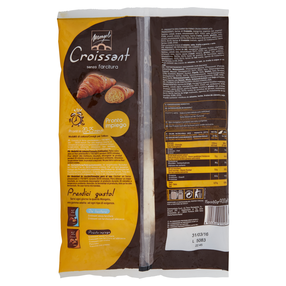 Mongelo Pronto impiego Croissant senza farcitura 15 x 60 g