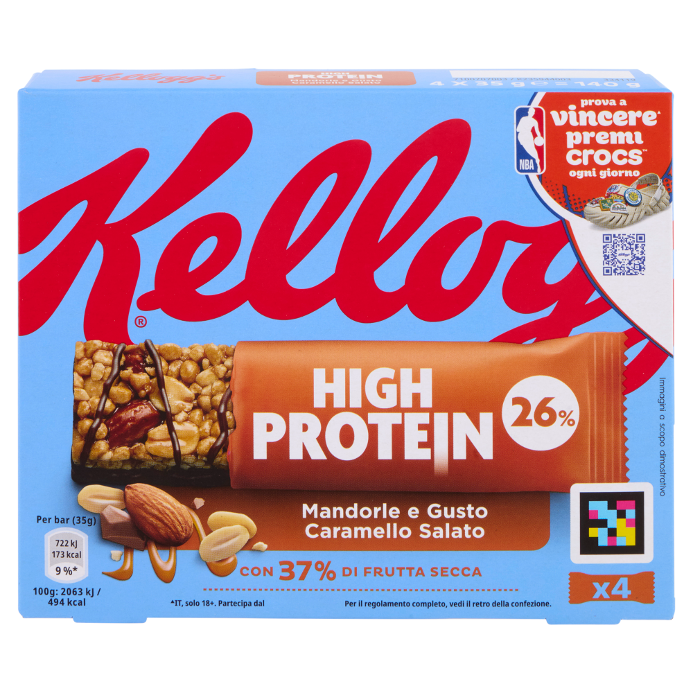 Kellogg's High Protein 26% Mandorle e Gusto Caramello Salato 4 x 35 g