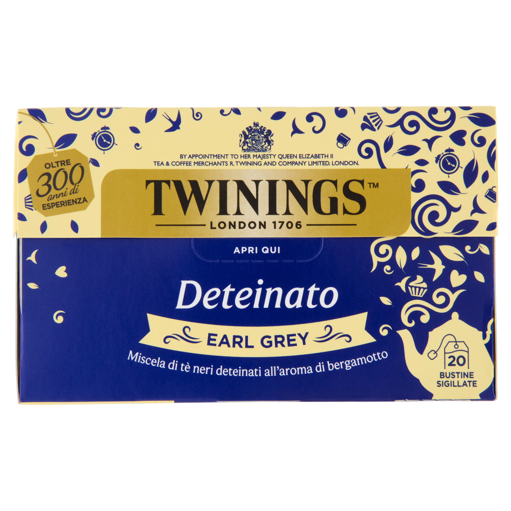 Twinings Deteinato Earl Grey Tè Nero Deteinato dal sapore di Bergamotto 20 filtri The 40 g