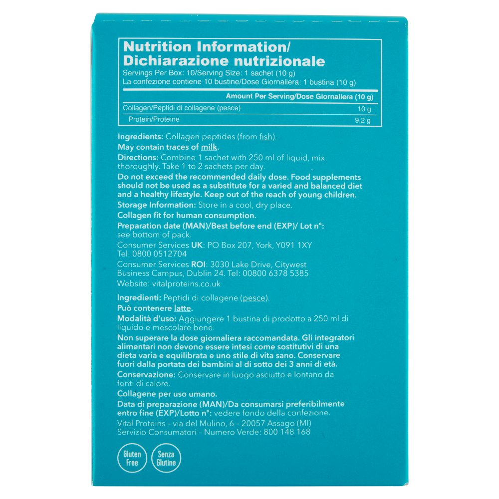 VITAL PROTEINS Marine Collagen Integratore alimentare in polvere a base di collagene bustine 10x10g