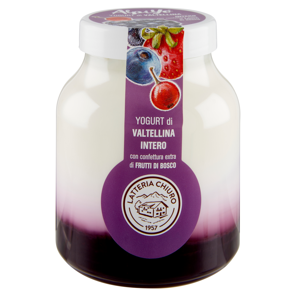 AlpiY&ograve; Yogurt di Valtellina Intero con confettura extra di Frutti di Bosco 500 g