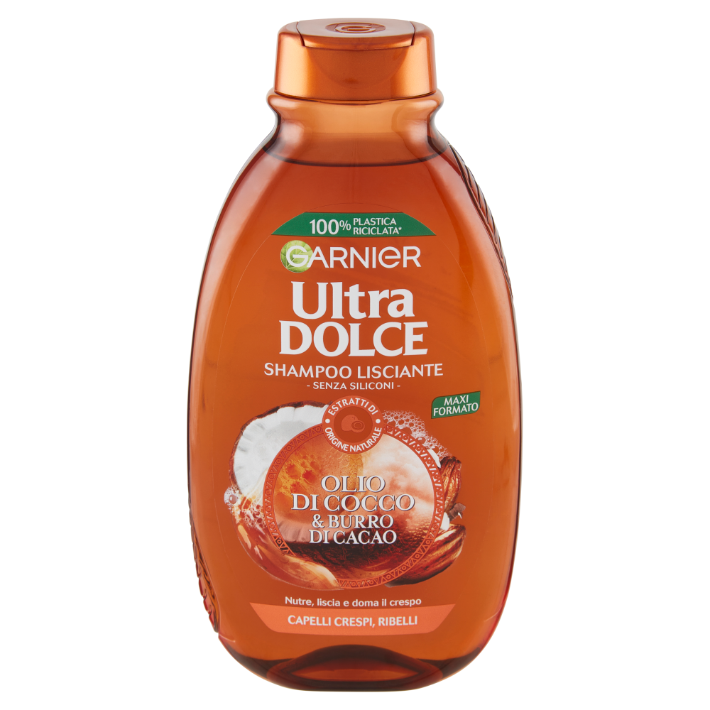 Garnier Ultra Dolce Shampoo all' Olio di Cocco e Burro di Cacao per capelli lisci, 300 ml