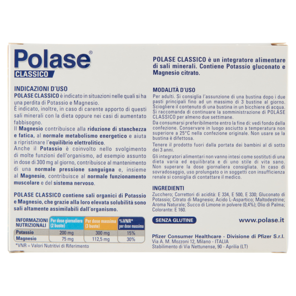 Polase integratore alimentare potassio, magnesio e sali minerali gusto limone 12 bustine 120 g
