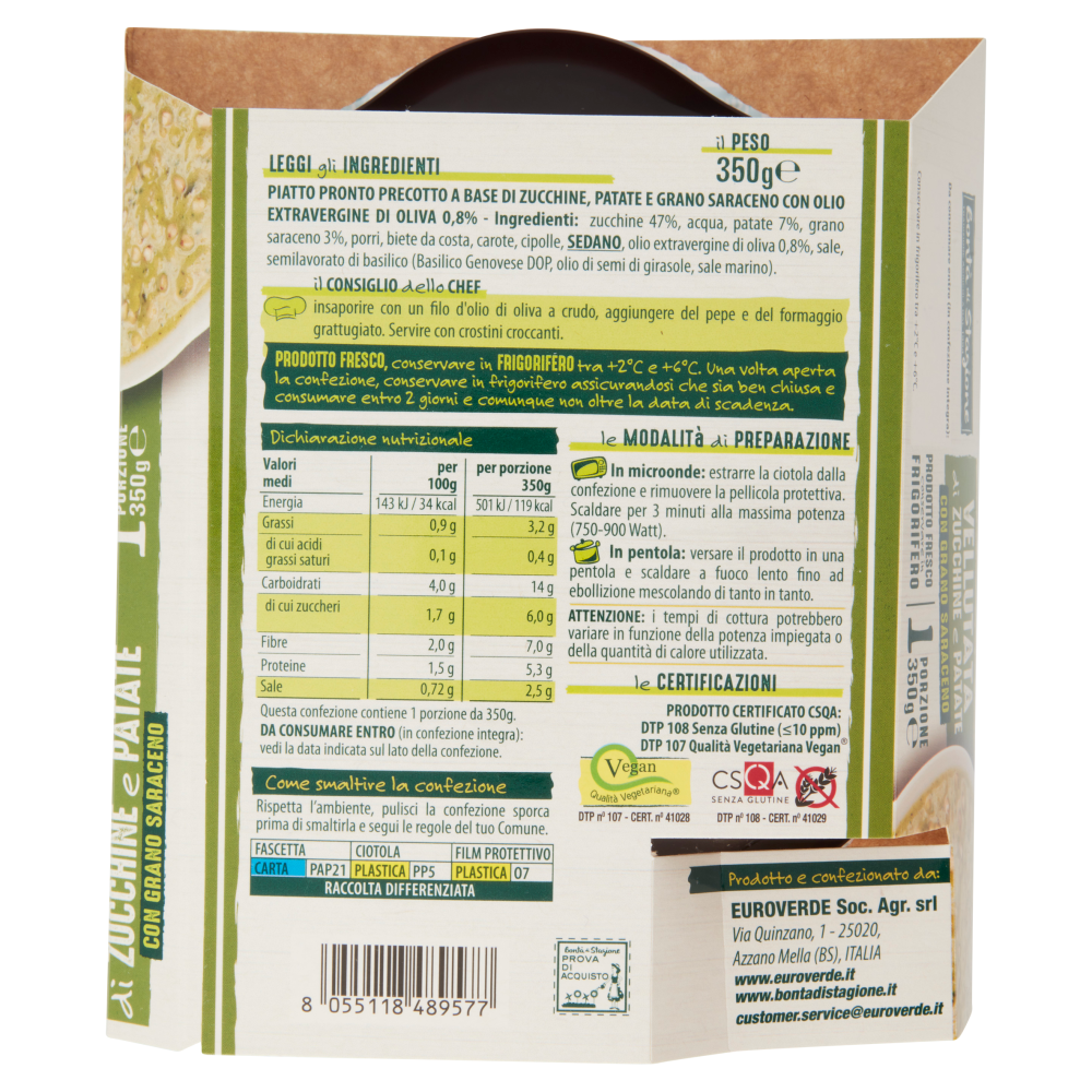 Bont&agrave; di Stagione Vellutata di Zucchine e Patate con Grano Saraceno 350 g