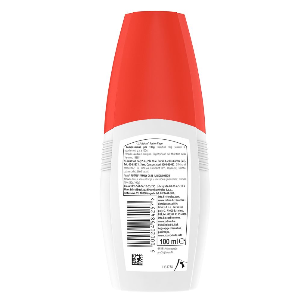 Autan Junior Vapo Spray, Repellente Zanzare, Dermatologicamente Testato, Protezione fino a 4 ore per bambini dai 2 anni, 100ml