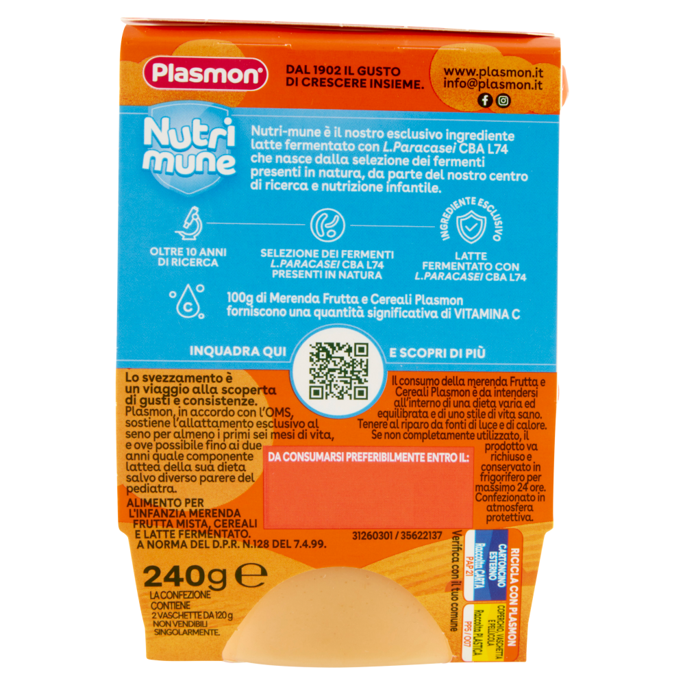 Plasmon la Merenda Frutta e Cereali Nutri mune 2 x 120 g