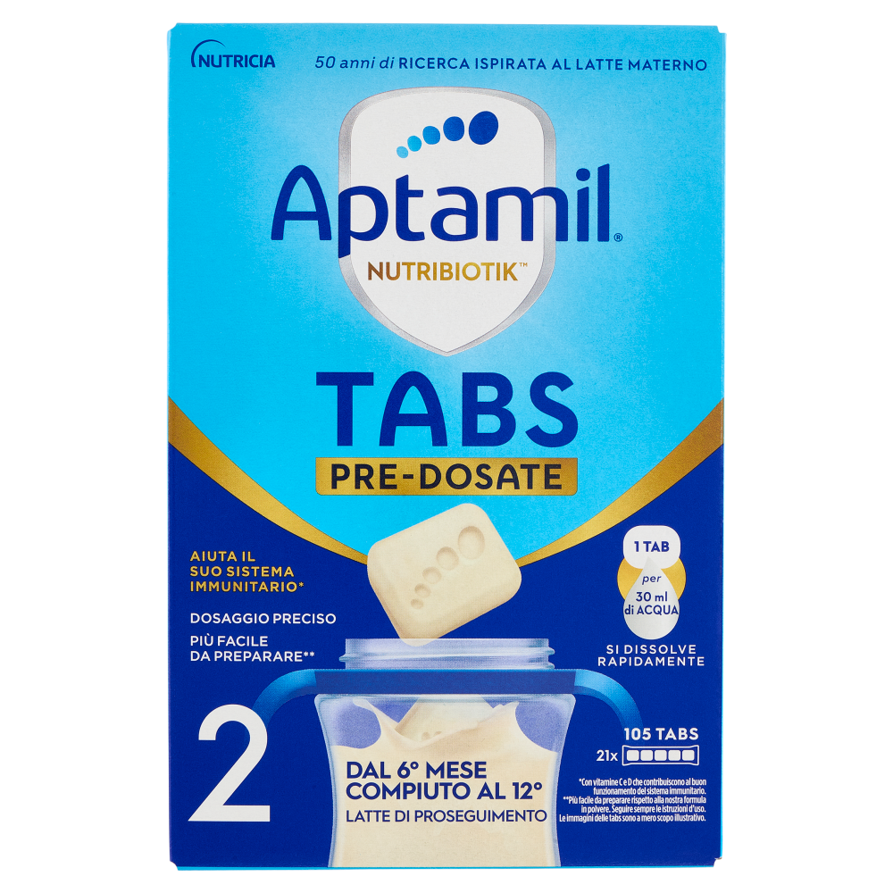 APTAMIL Nutribiotik Tabs 2,Latte di proseguimento in Tabs, dal 6° mese compiuto al 12°, 21 bustine