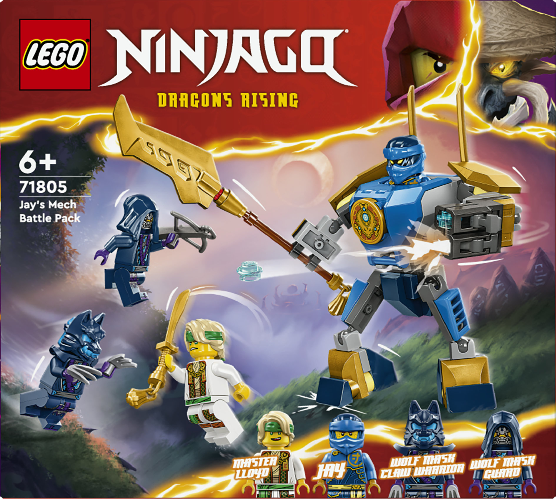 LEGO NINJAGO 71805 Pack Mech da Battaglia di Jay, Giochi per Bambini 6+, Action Figure Giocattolo da Costruire e 4 Minifigure