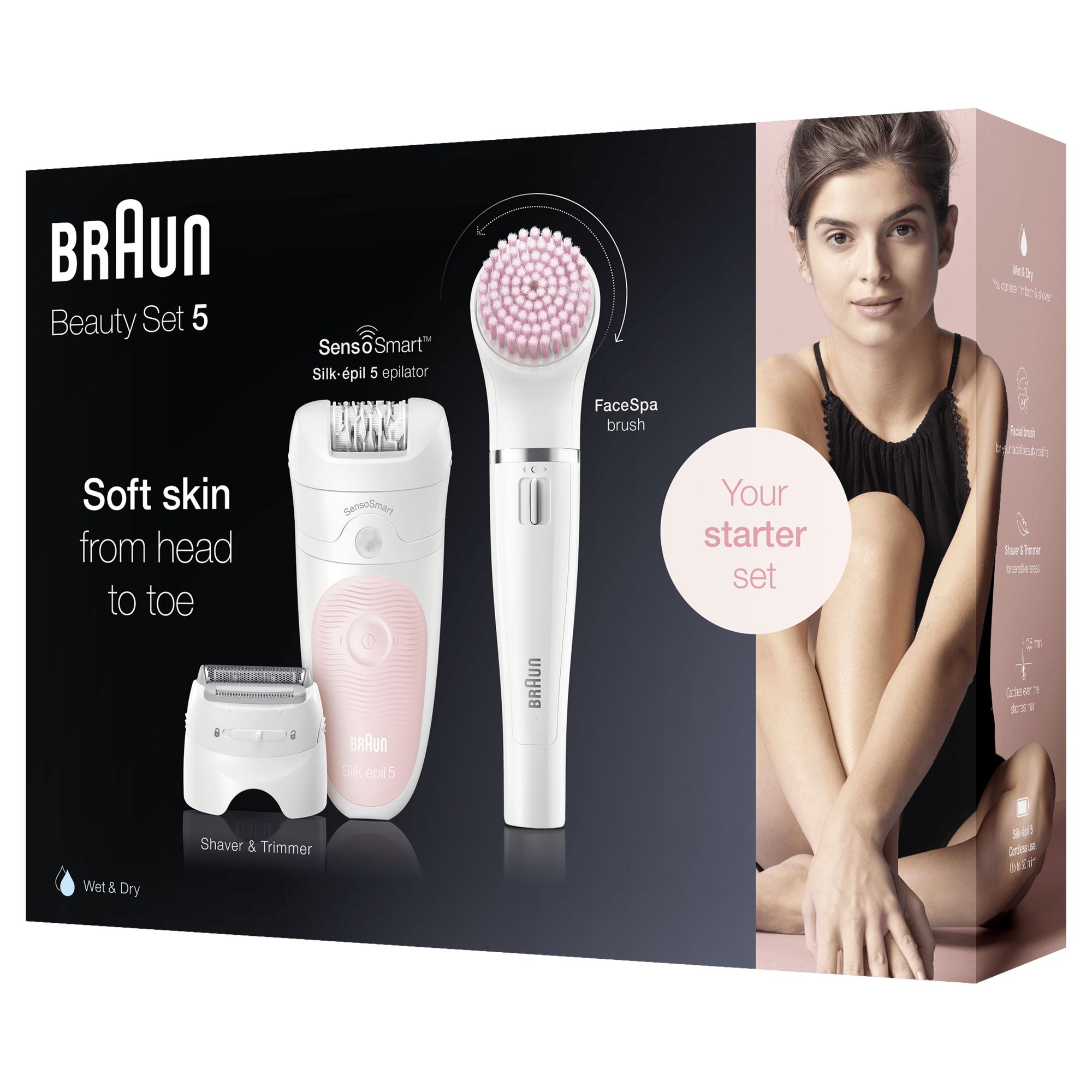 Braun Silk-&eacute;pil 5 Wet&Dry Silk-&eacute;pil 5 5-875 Beauty Set Per Le Prime Epilazioni 4-In-1 Wet&Dry Senza Fili &ndash; Epilatore Donna, Rasoio, Rifinitore, Kit Pulizia Viso