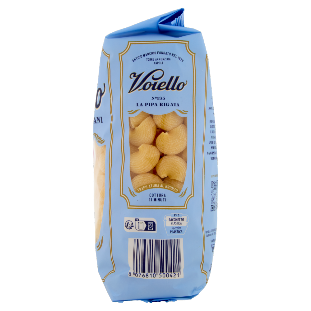 Voiello Pasta La Pipa Rigata N°135 Grani 100% italiani Trafilata Bronzo 500g