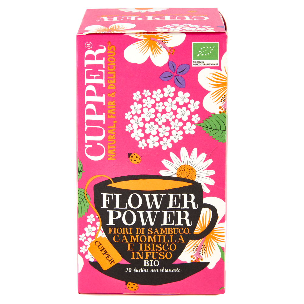CUPPER Flower Power Infuso Bio con Fiori di Sambuco, Camomilla e Ibisco, Tisana, 20 Bustine 35 g