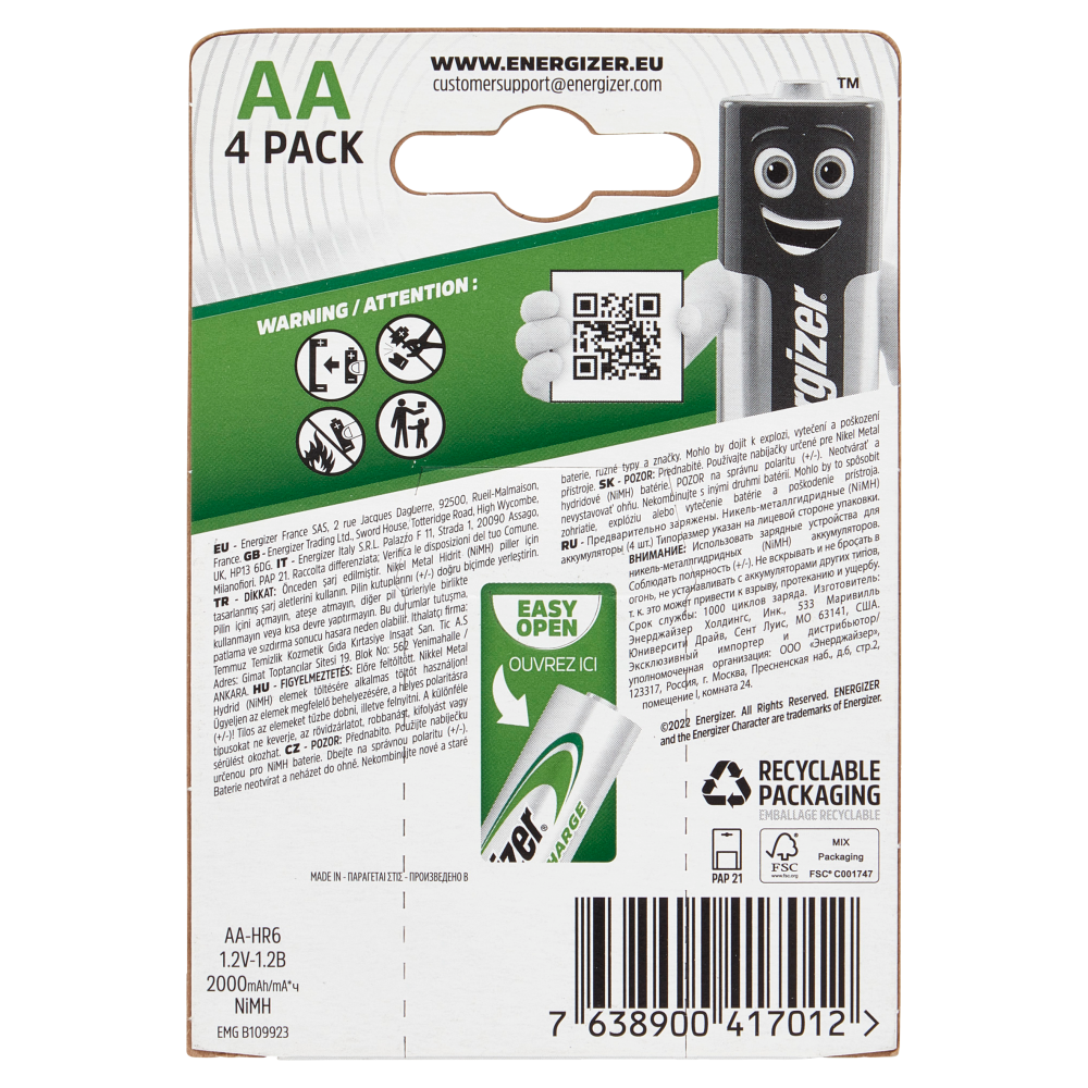Energizer Accu Recharge Power Plus AA 4 pz