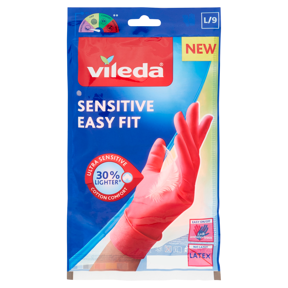 Vileda guanti casalinghi Sensitive Easy Fit in nitrile, per massima sensibilit&agrave; e comfort, taglia L