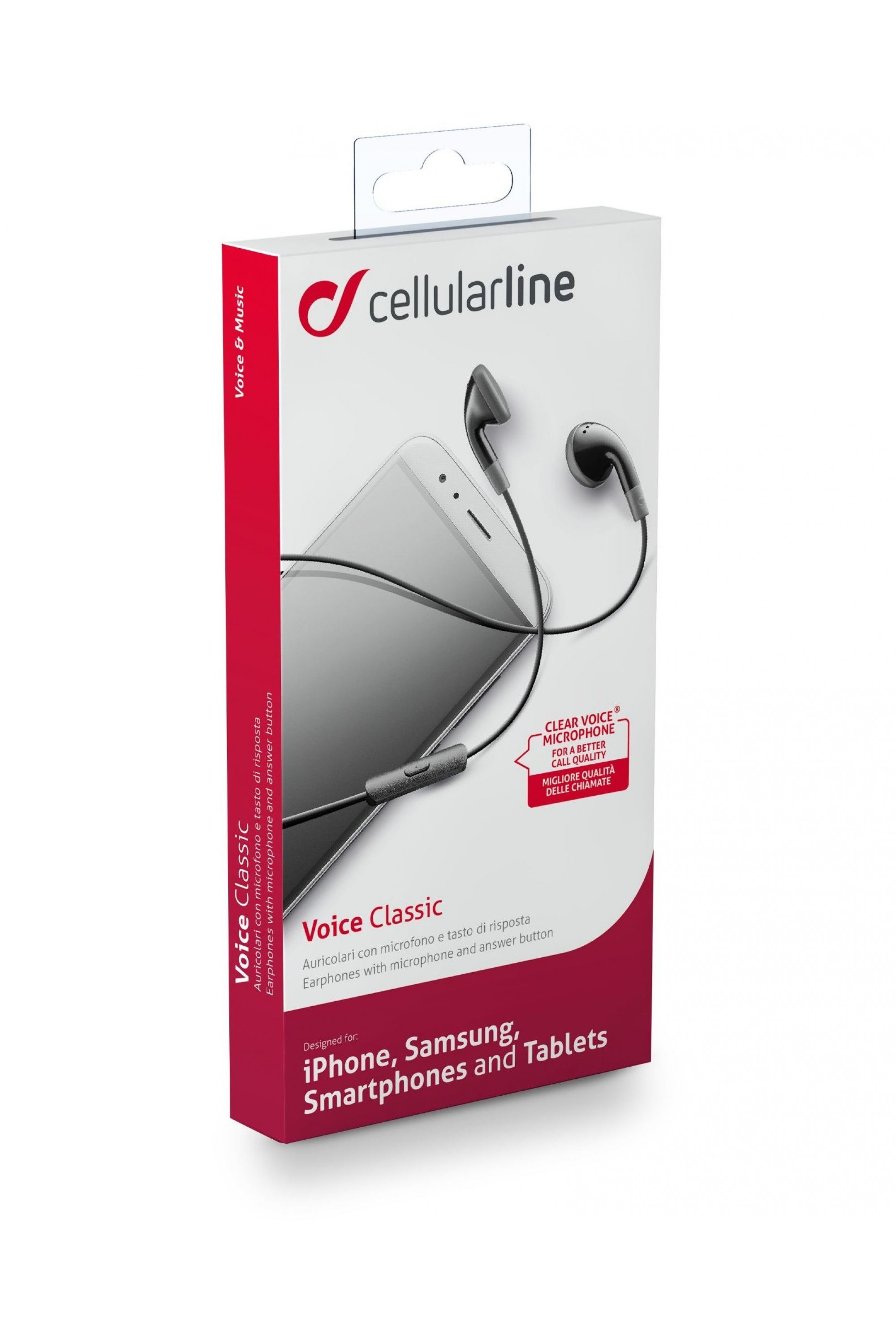 Cellularline VOICE CLASSIC Auricolari classici con microfono, tasto di risposta e connettore Jack 3.5mm
