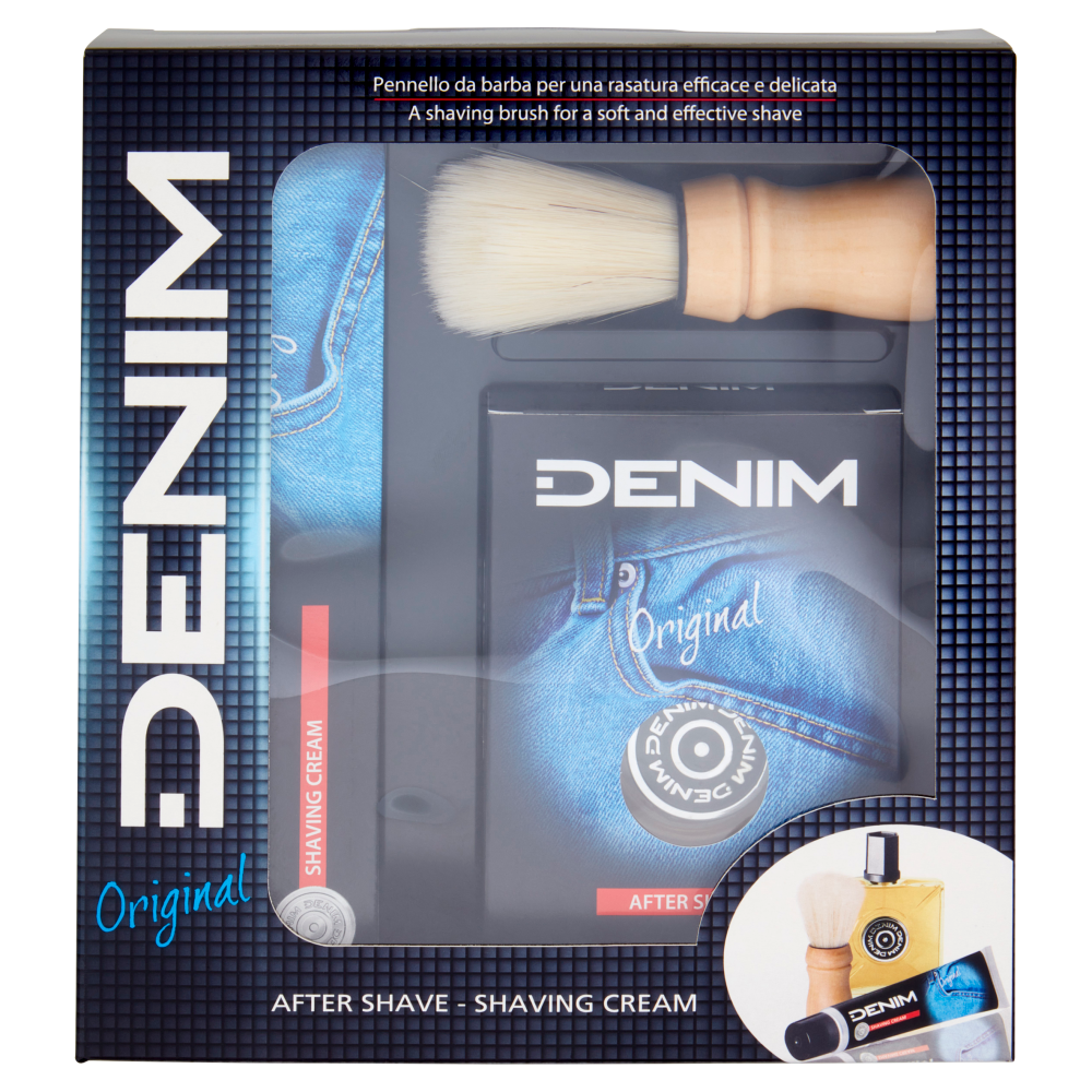 Denim Original After Shave 100 ml + Shaving Cream 100 ml + Pennello da barba