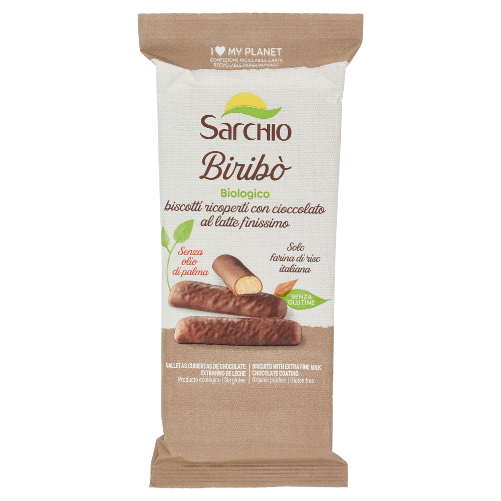 Sarchio Birib&ograve; Biologico biscotti ricoperti con cioccolato al latte finissimo 130 g