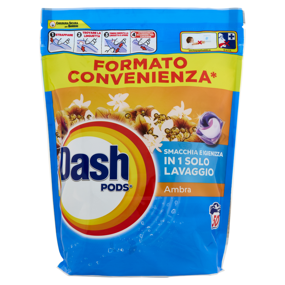 Dash Pods Detersivo Lavatrice In Capsule, Ambra, 50 Lavaggi 955 g