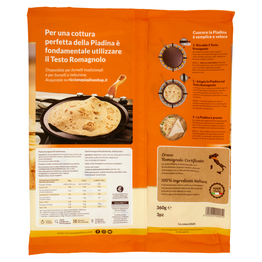 Riccionepiadina Piadina Romagnola IGP alla Riminese 3pz 360 g