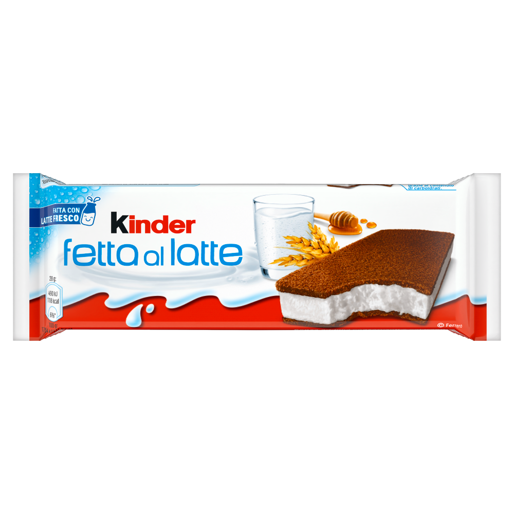 Kinder Fetta al Latte: Merenda con due strati di pan di spagna e ripieno al latte e miele 5x28g
