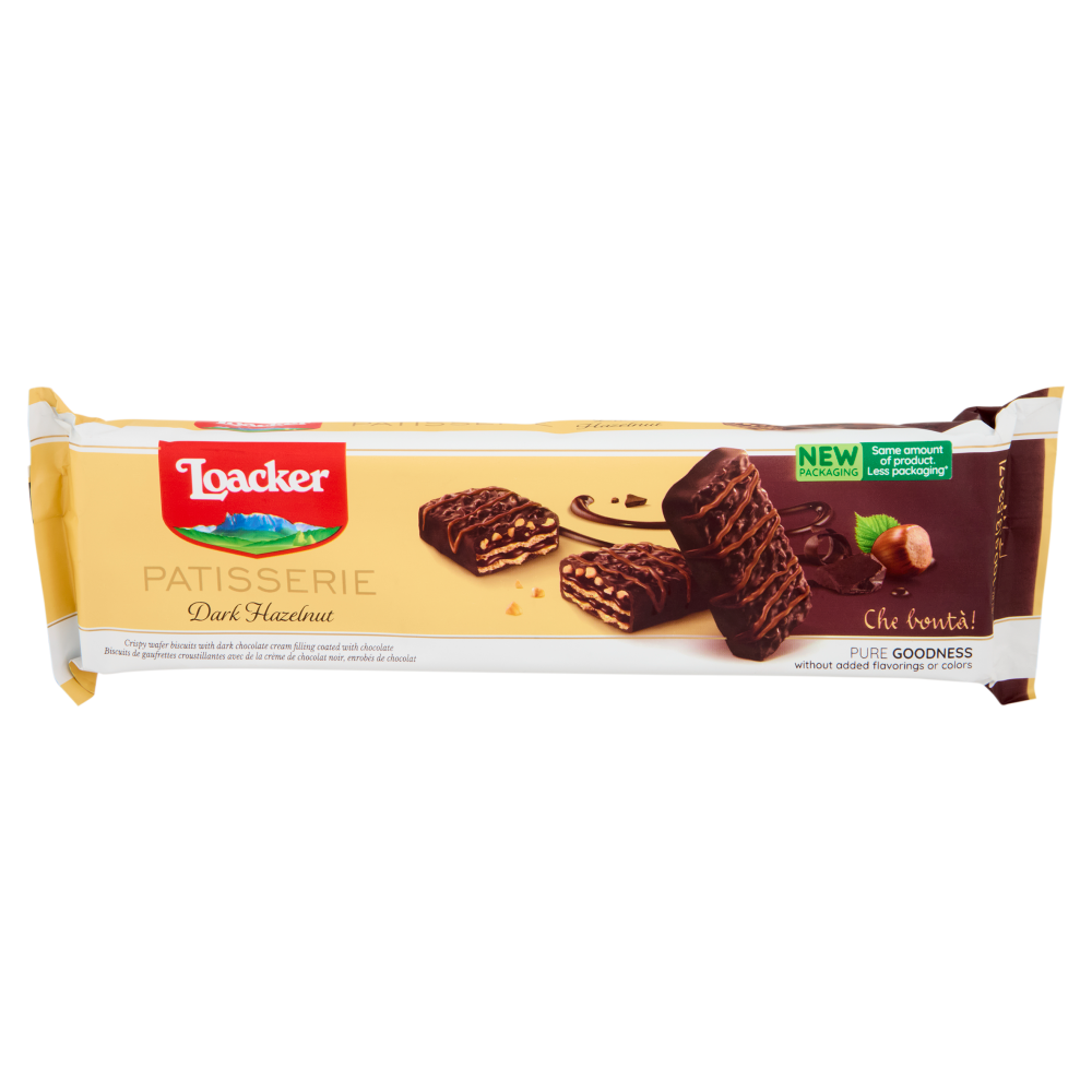 Loacker Patisserie Fondente Nocciolato Wafer ricoperto Cioccolato Fondente con crema Cioccolato 100g