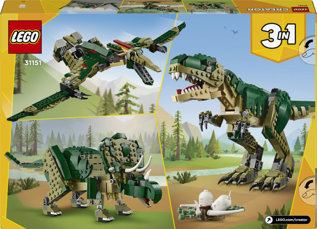 LEGO Creator 3 in 1 31151 T. Rex, Dinosauro Giocattolo Trasformabile in Triceratopo e Pterodattilo, Giochi per Bambini 9+