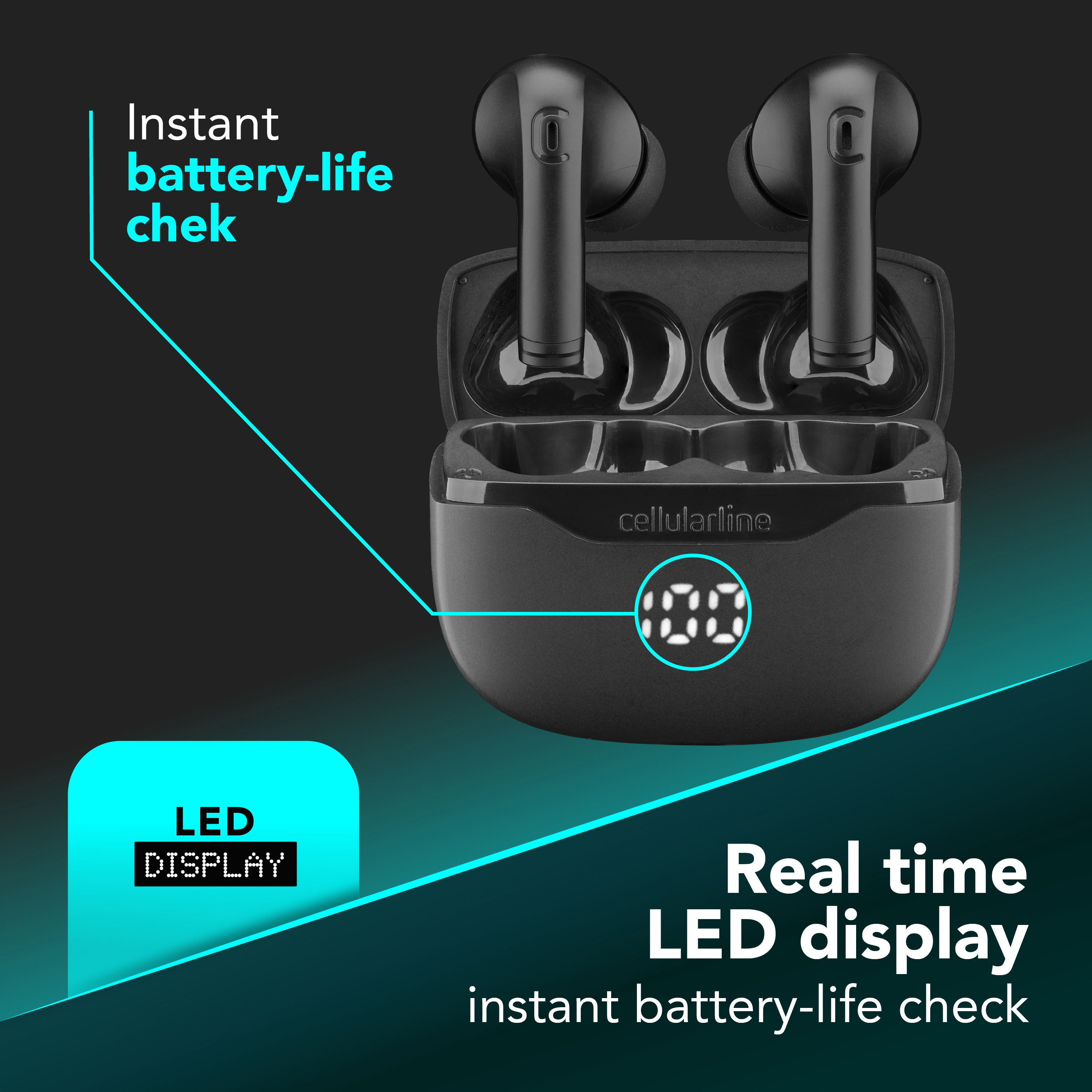 Cellularline Key Auricolari TWS Bluetooth custodia di ricarica e display led