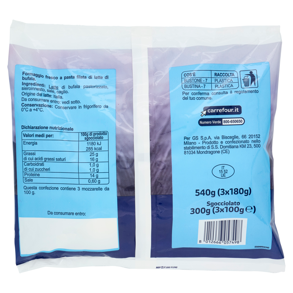 Carrefour Extra Mozzarella di Latte di Bufala 3 x 100 g