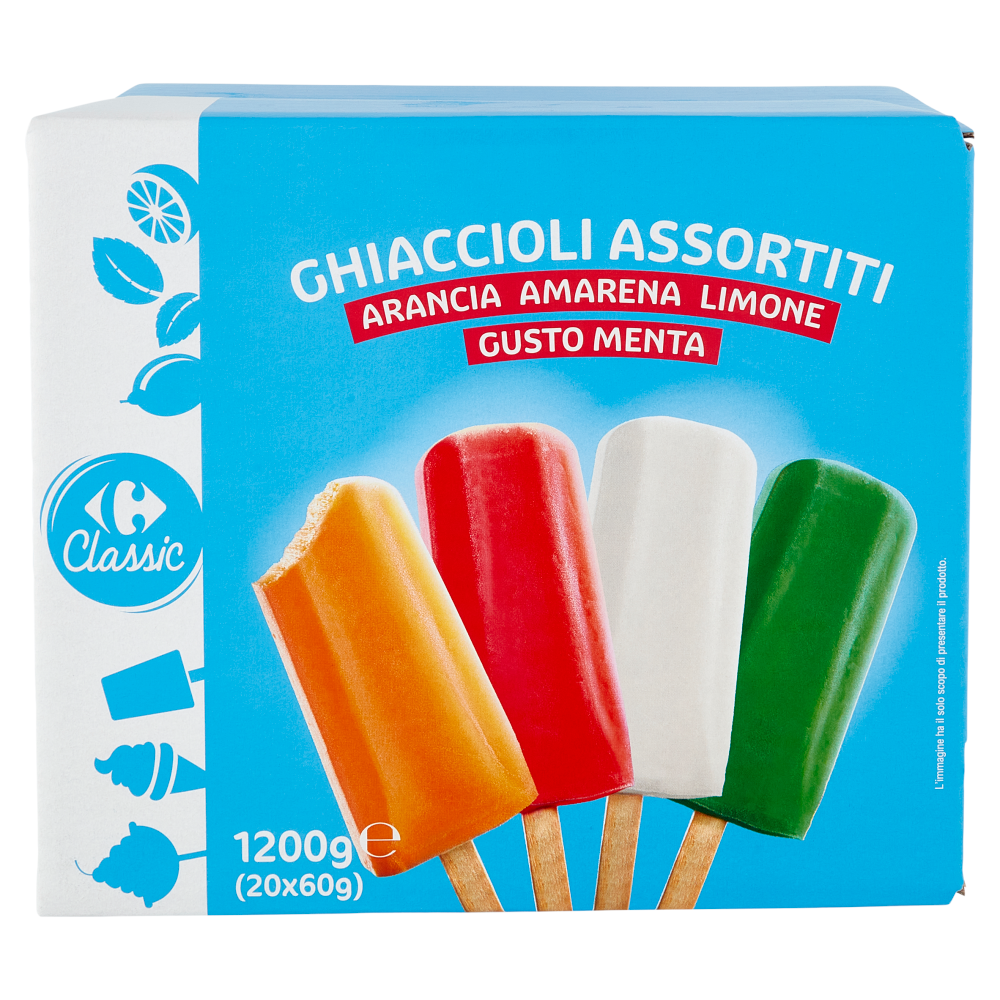 Carrefour Classic Ghiaccioli Assortiti Arancia, Amarena, Limone, Gusto Menta 20 x 60 g