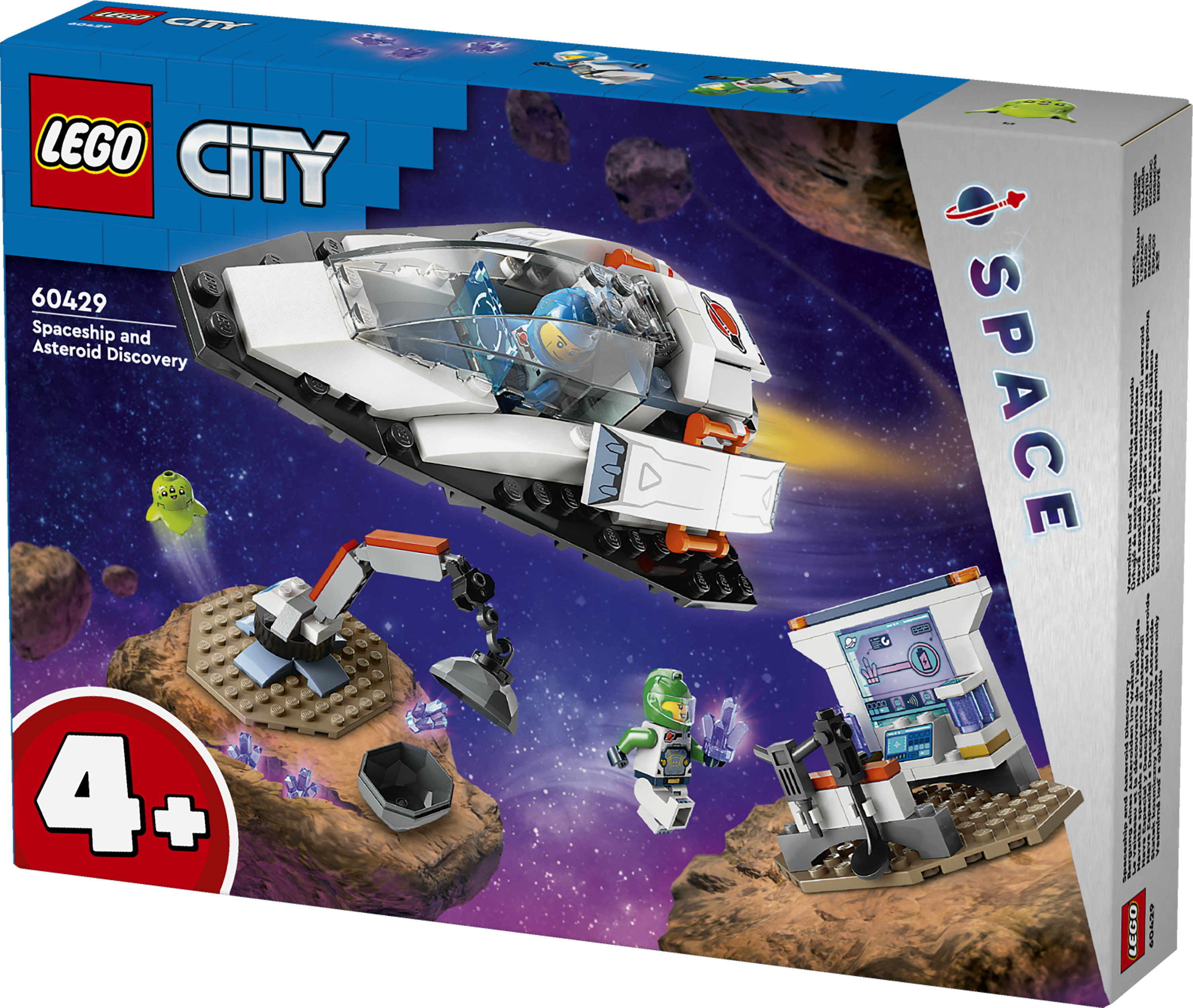 LEGO City 60429 Navetta Spaziale e Scoperta di Asteroidi, Gioco per Bambini 4+ con Astronave Giocattolo, Gru e 2 Minifigure