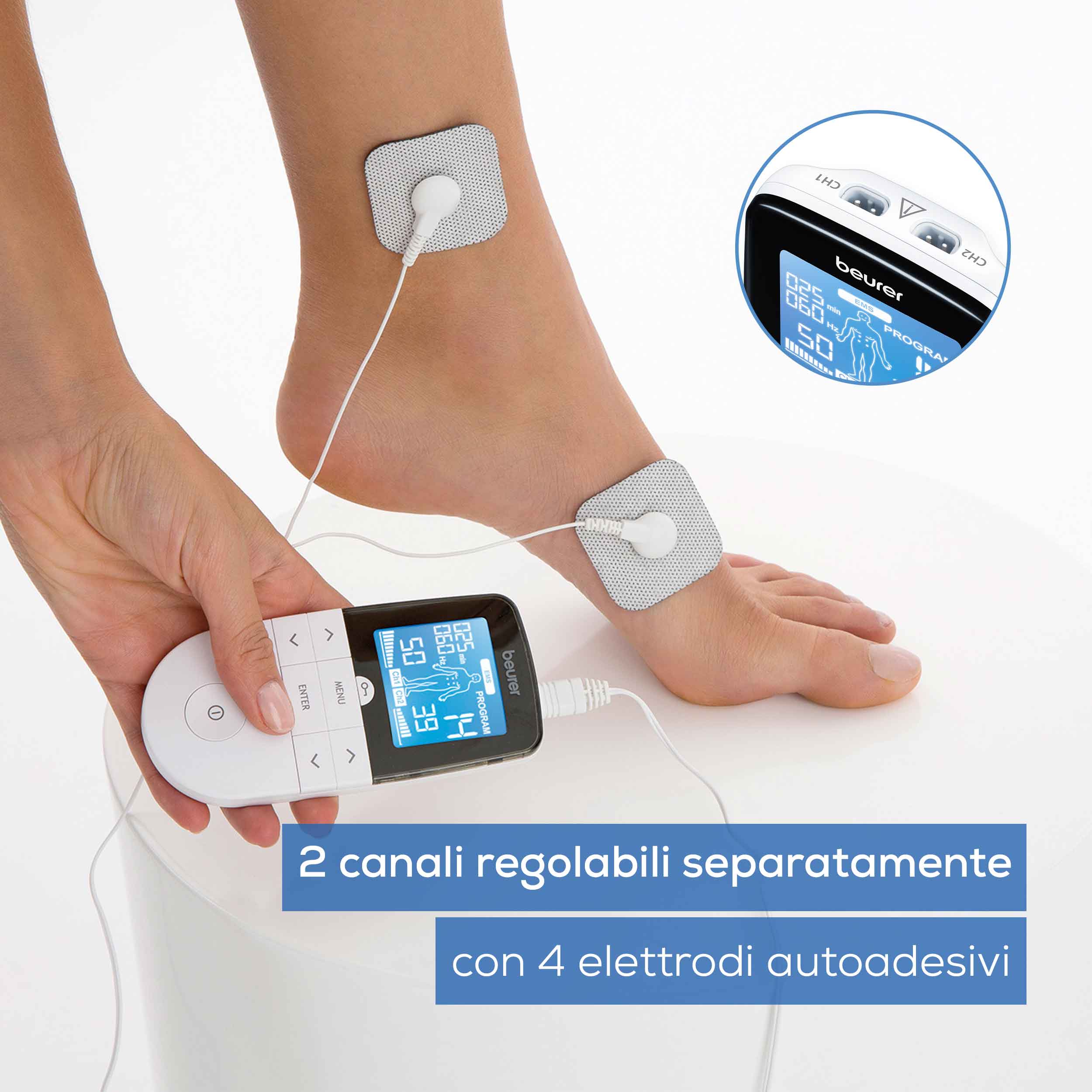 Beurer EM 49 Elettrostimolatore Digitale TENS EMS con Funzione Massaggio Relax, Bianco/Nero