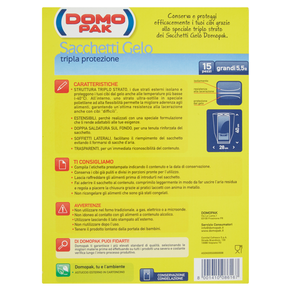 Domopak Sacchetti Gelo tripla protezione grandi (5,5 lt - 15 pezzi)