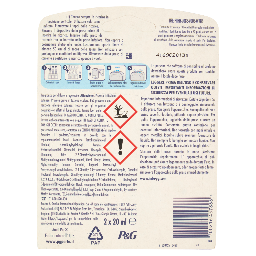 Ambi Pur Profumatore per Ambienti Elettrico Ricarica 3Volution, Risveglio Primaverile 2 x 20 ml