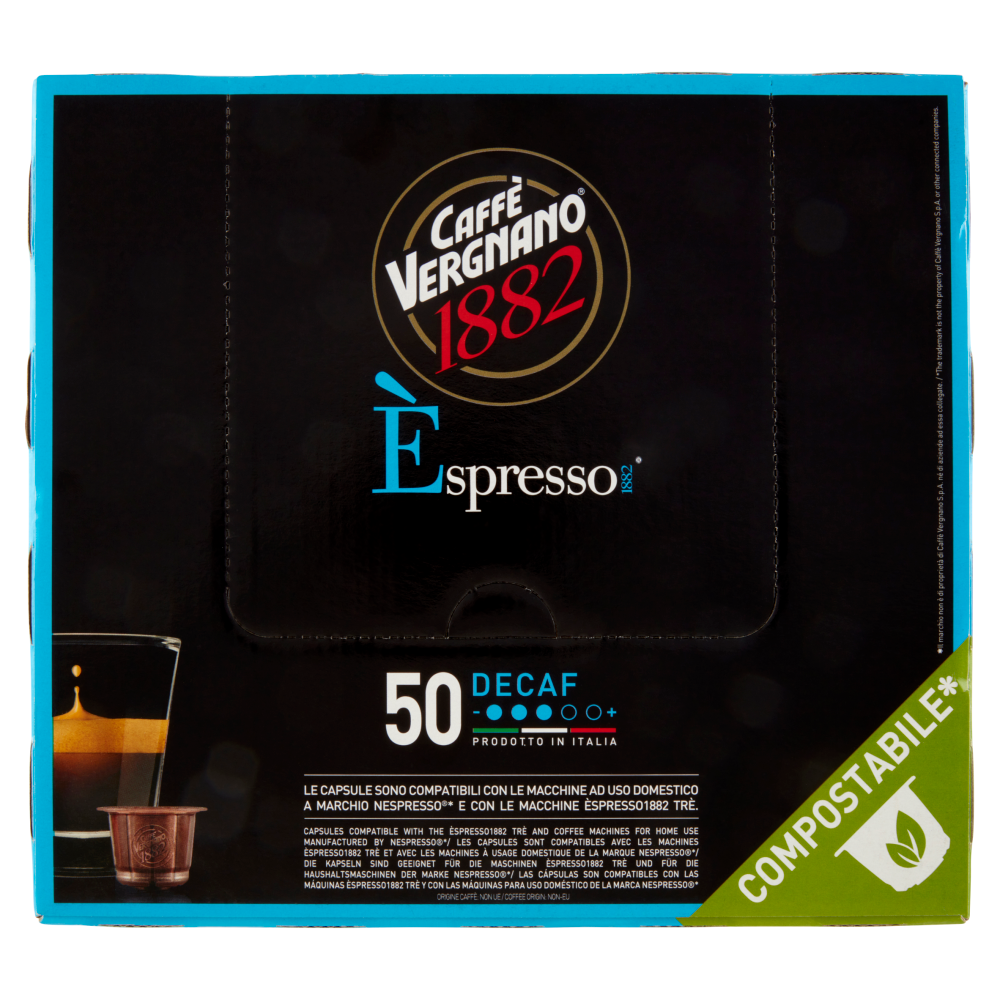 Caff&egrave; Vergnano 1882 &Egrave;spresso1882 Decaf Compostabile** Capsule Compatibili Nespresso* 50 x 5 g