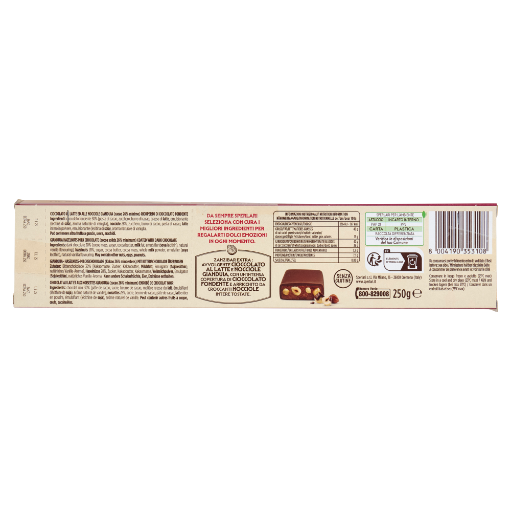 Sperlari Zanzibar il Nocciolato Extra Gianduia Ricoperto di Cioccolato Fondente 250 g