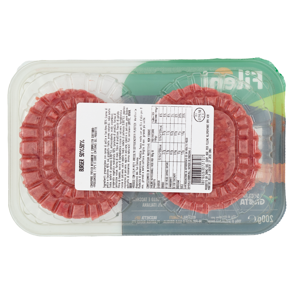 Fileni Burger 50% Mix con carne 50% Mix vegetale 0,200 kg