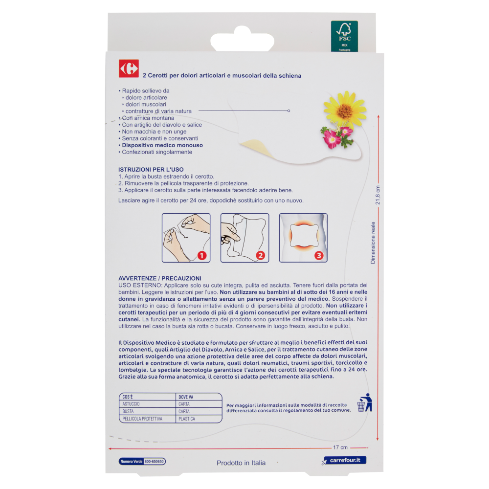 Carrefour Arnica Cerotti per dolori articolari e muscolari della schiena Maxi 2 pz